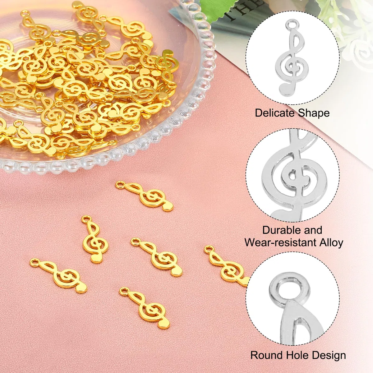 PATIKIL Charme Nota Musicale, 100pz Pendente Strumento a Tema Musicale in Lega per Creazioni Fai da Te, Argento Scuro, 1 x 0.4 Pollici