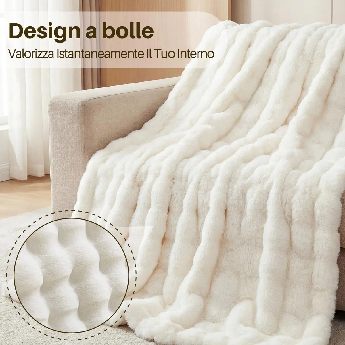 Coperta Plaid Super Morbida Pile Peluche di Coniglio Caldo e Spesso 130 x 160 cm, 1000 g/m² Divano Coperta Fluffy di Alta Qualità, Versatile Coperta Matrimoniale per Camera da Letto Viaggi, Bianco