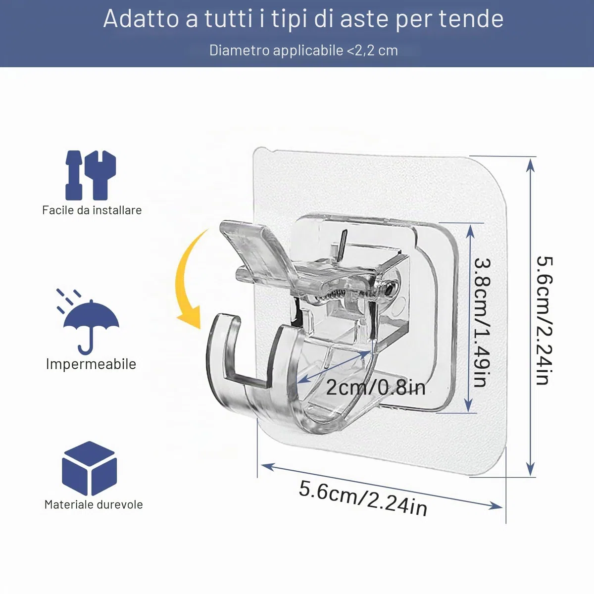 12 Pezzi Ganci per Tende Senza Bucare, Ganci Adesivi per Tende Trasparente, Staffa autoadesiva per Asta Tende, tende senza bucare per Soggiorno, Bagno, Camera da Letto (Trasparente)