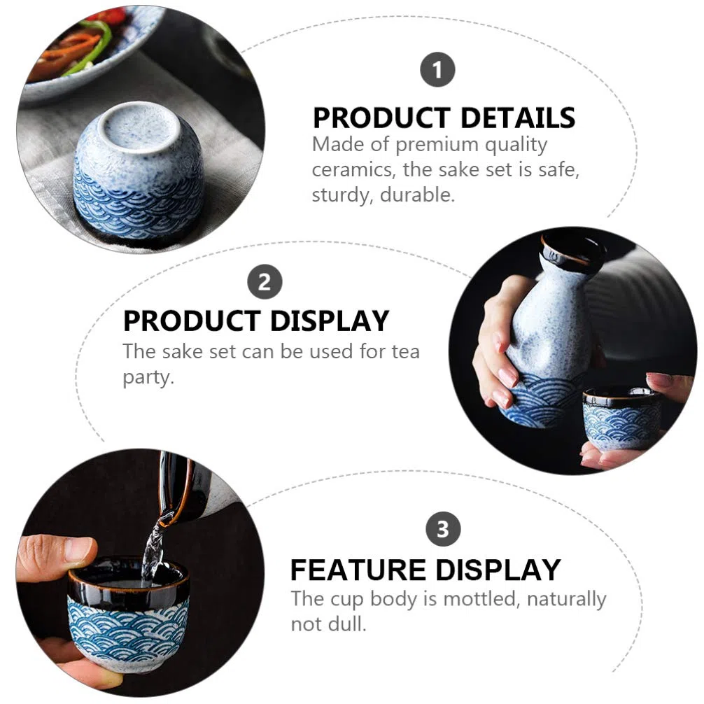 Housoutil Giapponese Sake Cup 4 Pz 20 Ml Sake Ticks+ 1 PZ 180 Ml Sake Pot Set Bicchieri da Vino in Ceramica