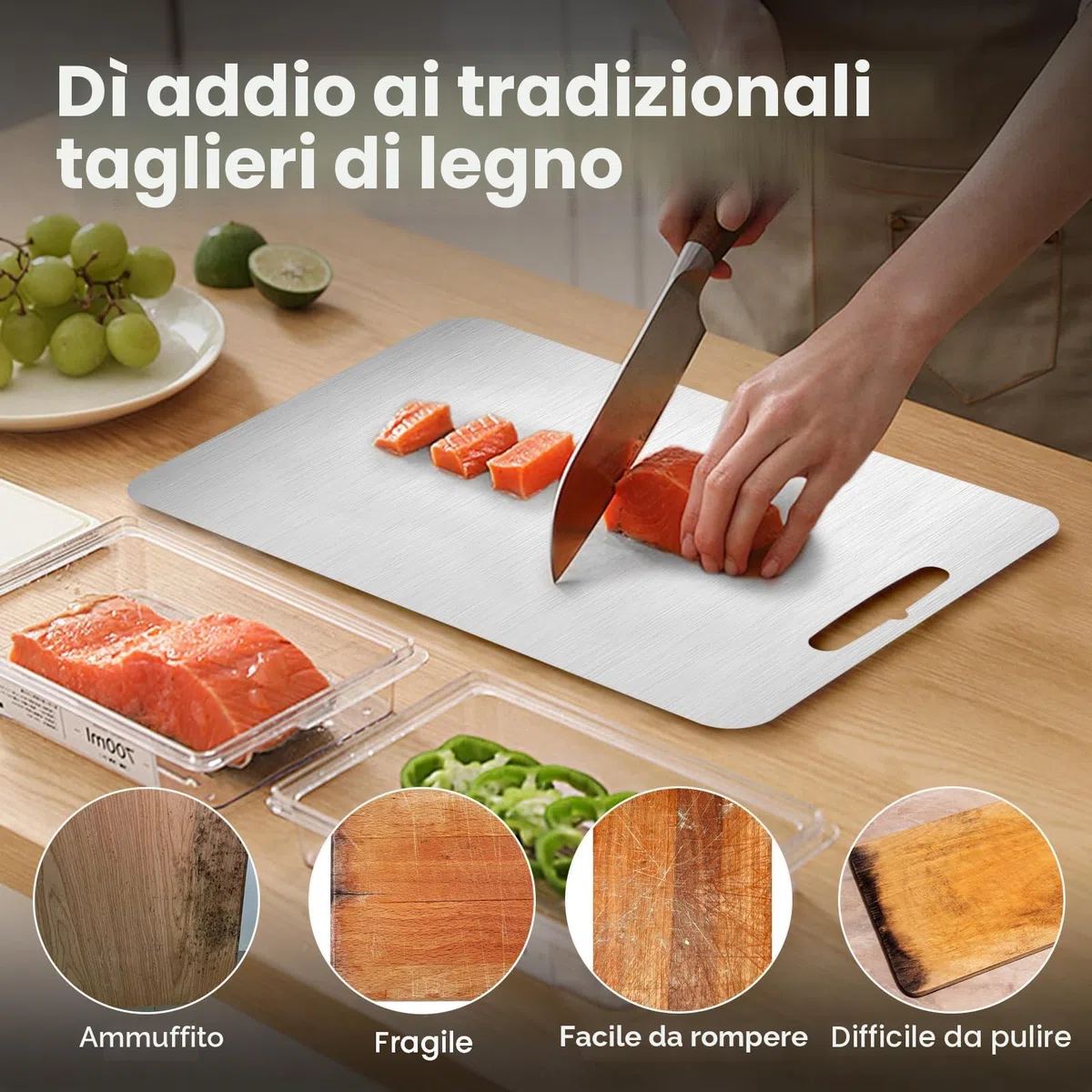 Sprifityy Tagliere in titanio,tagliere in acciaio inossidabile 316 su entrambi i lati, Tagliere In Acciaio Inox Alimentare,senza BPA,per tagliare carne,pane,verdura, frutta (34 x 23 cm)