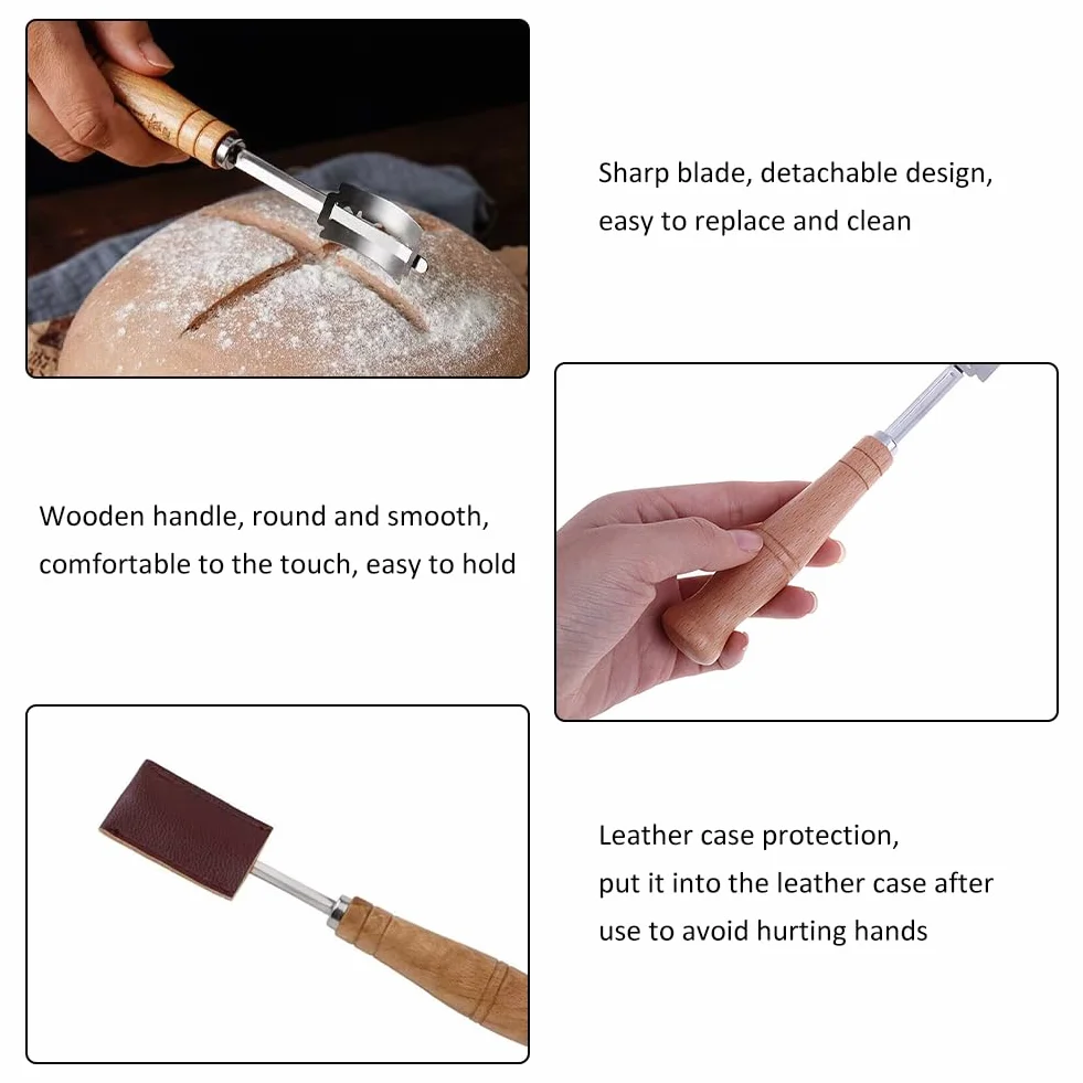 Taglierino per Pane, Lama Pane, Coltello da Panettiere, Lama Bread, Frusta Per Pasta Di Pane, Frusta per Impasto, Frusta per Pasta Danese, Coltello per Impasto con 5 Lame, per Tagliare la Pasta