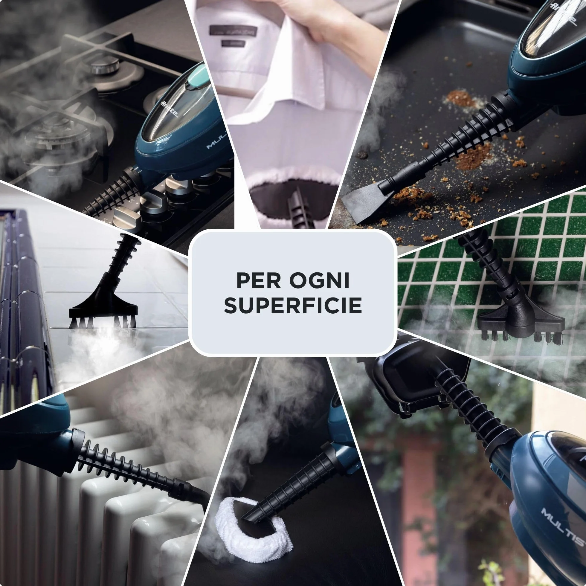 Ariete 4164 Steam mop 10 in 1, Scopa lavapavimenti a vapore, Uccide 99,9% di germi e batteri, Kit accessori, Autonomia illimitata, 1500 Watt, Blu