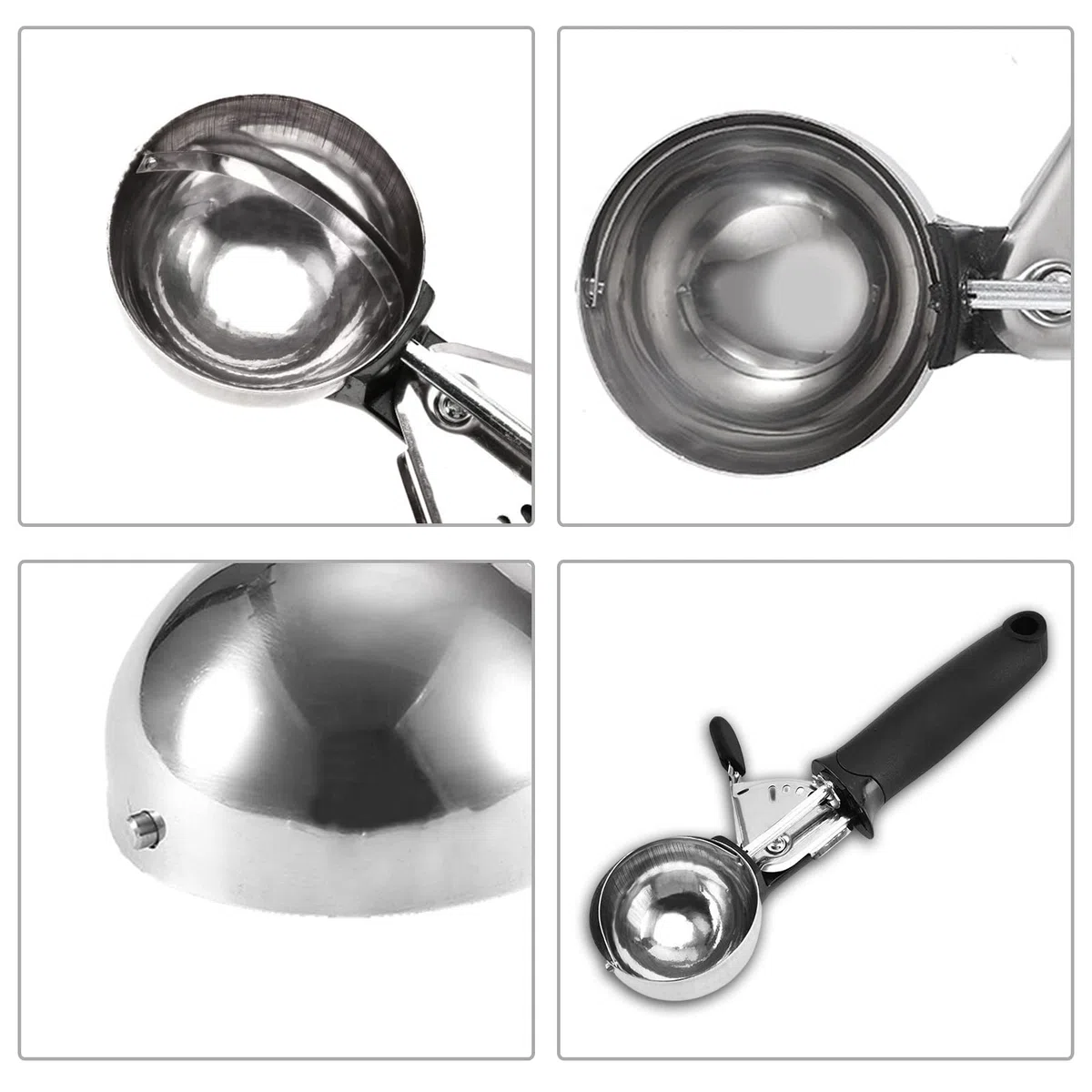 Paletta Gelato in Acciaio Inox, Porzionatori da Gelato, Acciaio Inox con Grilletto, per Scavare Il Gelato, Frutta, Biscotto, Scava la Pastella (Nero)