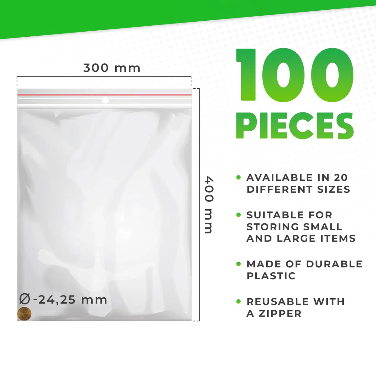 V1 TRADE Bustine con chiusura ermetica 300x400 mm – 100 sacchetti di plastica trasparenti richiudibili – Chiusura a pressione, impermeabili, riutilizzabili, per conservazione pesante