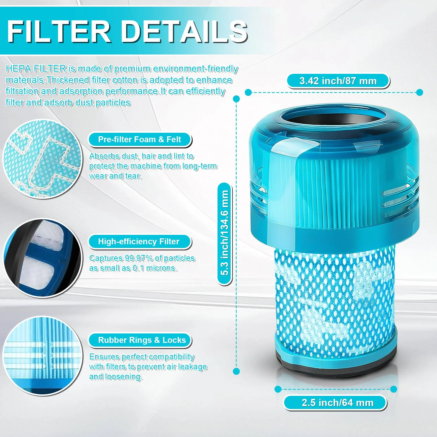 3 filtri per aspirapolvere Dyson V12 Detect Slim, filtro Dyson v12 Detect Slim Absolute con spazzola di pulizia, filtro Dyson V12, Absolute Extra/Total Clean/Fluffy