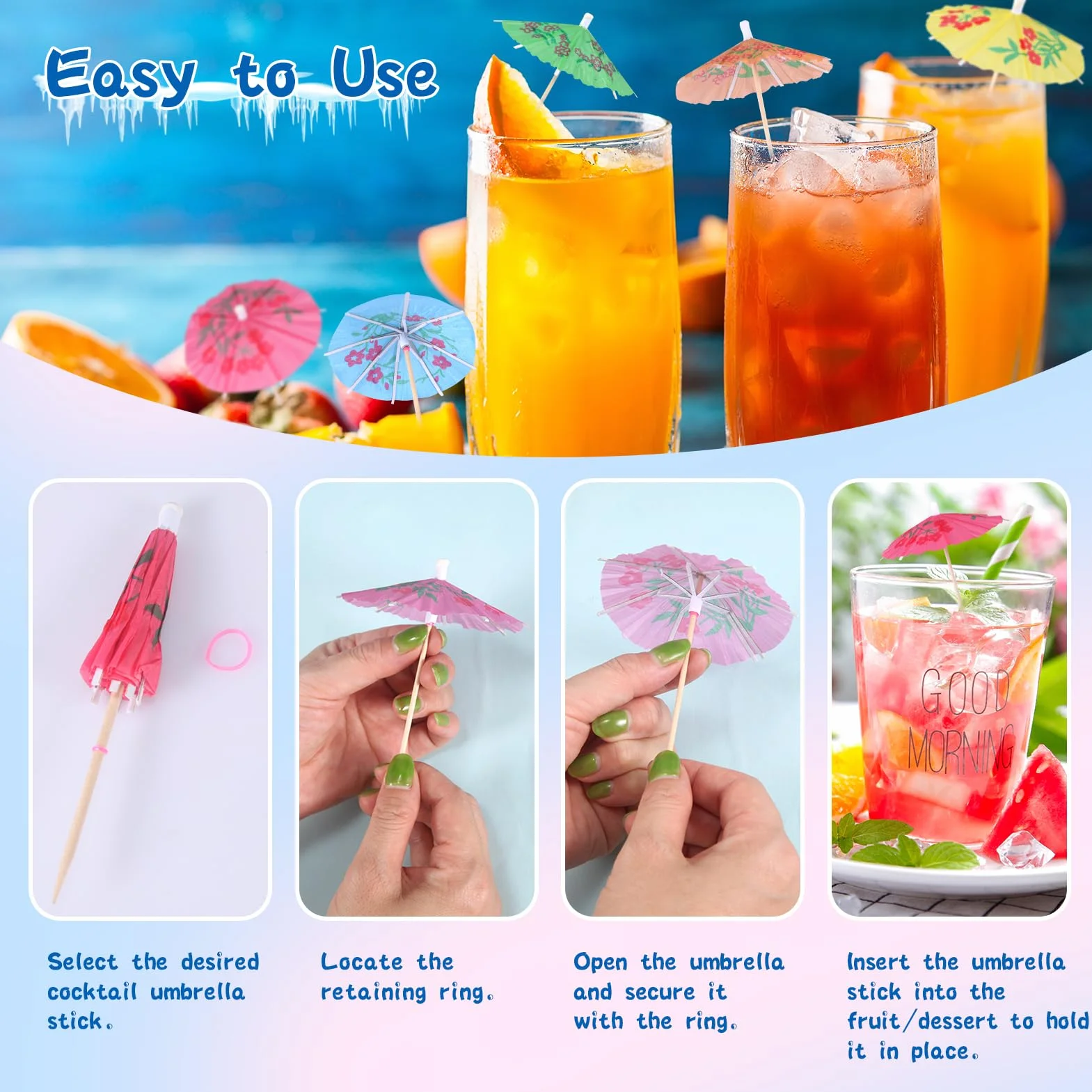 Ombrelli da Cocktail Mini Cocktail Parasols Accessori Decorazione di Bevande e Frutta 144 PCS