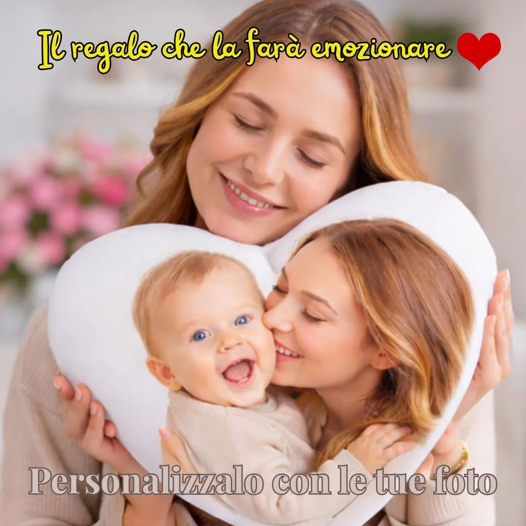SeeSee Cuscino Personalizzato con Foto e Testo a Forma di Cuore 40x40 cm con Stampa Fronte e Retro Personalizzabile e Imbottitura Inclusa - Idea Regalo Uomo e Donna Compleanno - Made in Italy