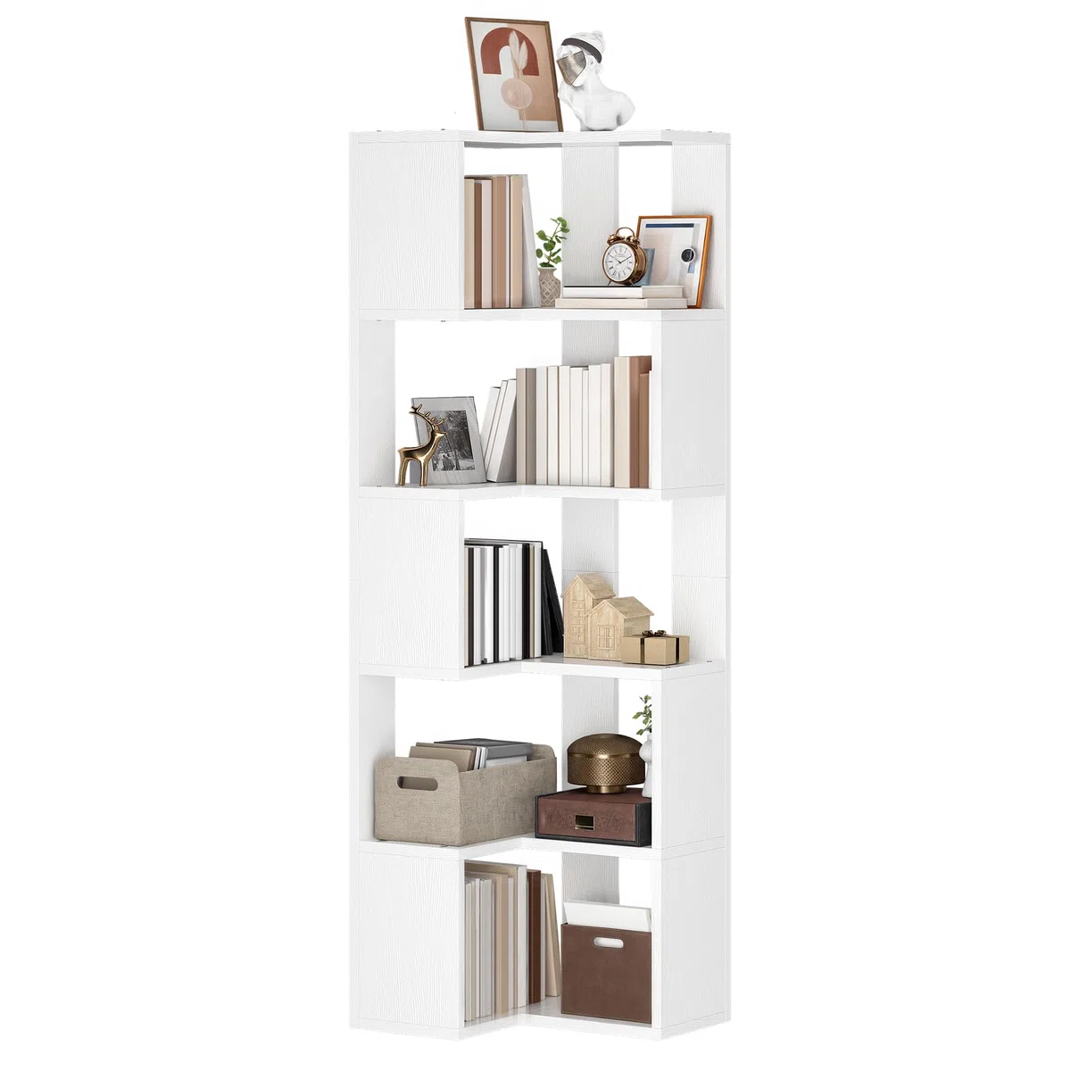 YITAHOME Libreria, scaffale angolare a 6 ripiani, scaffale a forma di L, libreria da pavimento, scaffale da esposizione per soggiorno, camera da letto, casa, ufficio, studio, 50 x 39 x 150 cm, bianco