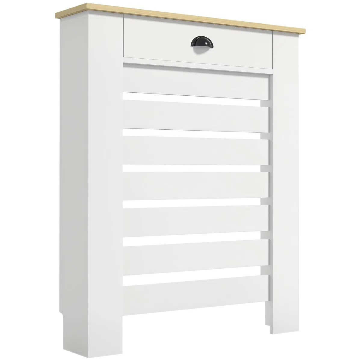 HOMCOM Copriradiatore, schermo per radiatore, griglia a lamelle orizzontali, con cassetto, per soggiorno, camera da letto, corridoio, legno, 78 x 19 x 95,5 cm, bianco