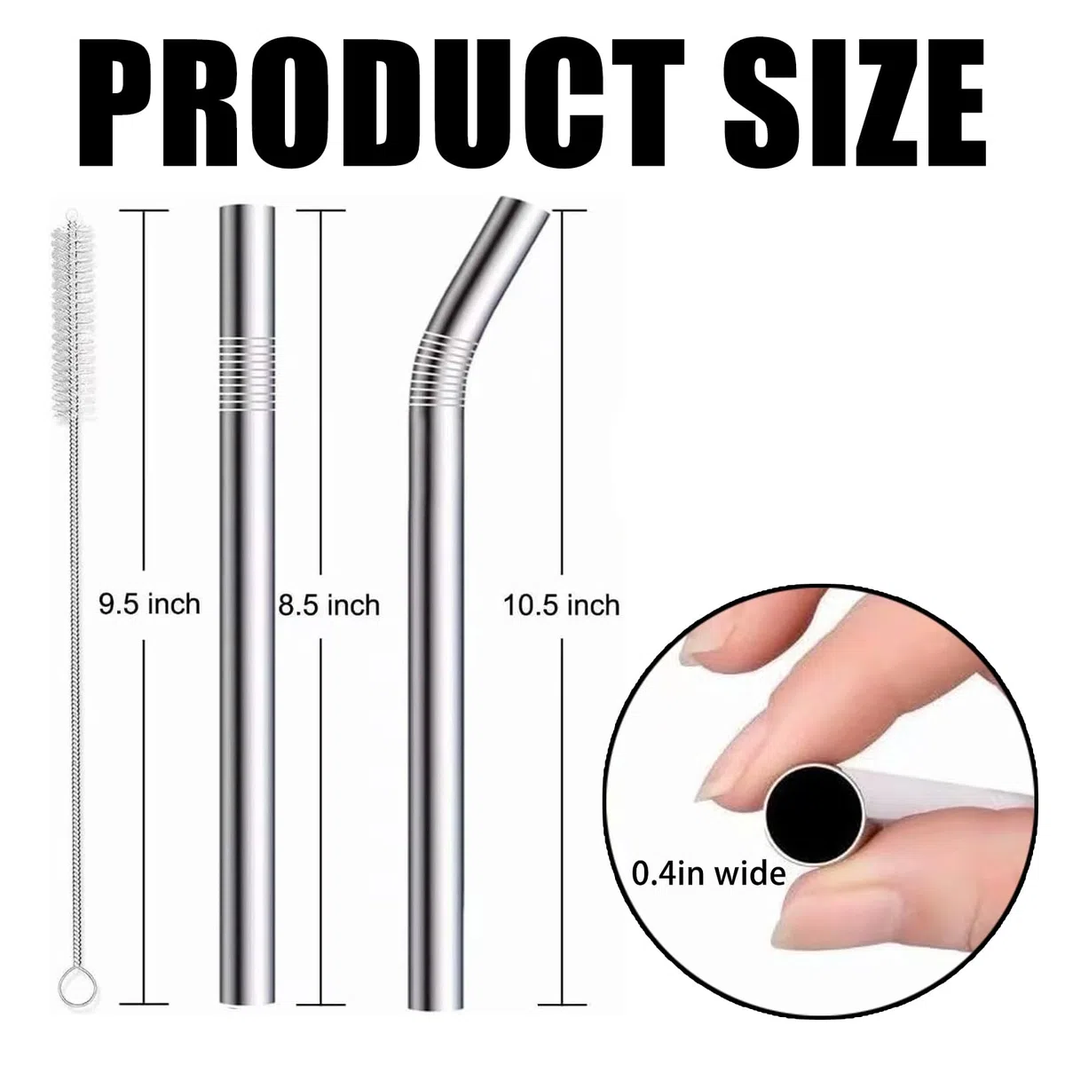 8 Pezzi Cannucce Dritte e Piegate, 10mm Cannucce in Acciaio Inox Riutilizzabili Extra Spesse, Cannucces di Metallo per Bubble Tea Cocktail, con 2 Pulitore di Paglia