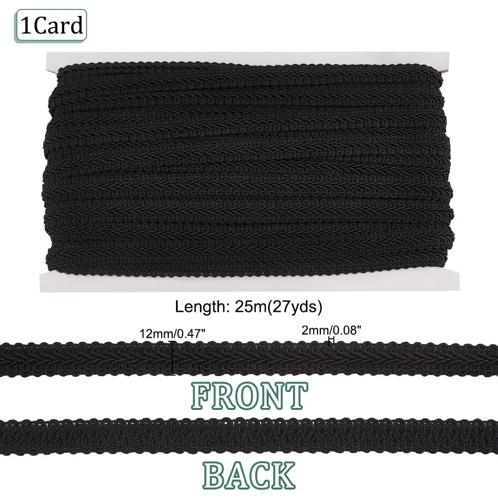PH Pandahall Gimp Treccia Trim 25m Poliestere Tessuto Treccia Trim Tappezzeria Trim Decorativo Gimp Trim per L'Artigianato Fai Da Te Cucito Decorazione Della Tenda Gioielli Costume Accessori, Nero