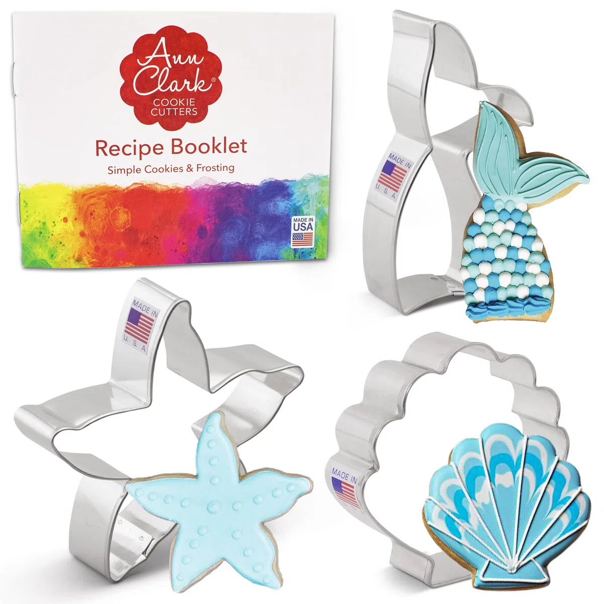 Formine per Biscotti Stampi a forma di sirena 3 Pezzi, Prodotto negli Stati Uniti da Ann Clark, forme di coda di Sirena, Stella Marina e Conchiglia