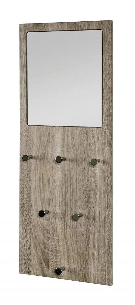 HAKU Appendiabiti da Parete Cromo, Rovere Tartufo, MDF, Metallo, Specchio - Dim. L 30 cm x A 80 cm x P 6 cm, Stile Moderno