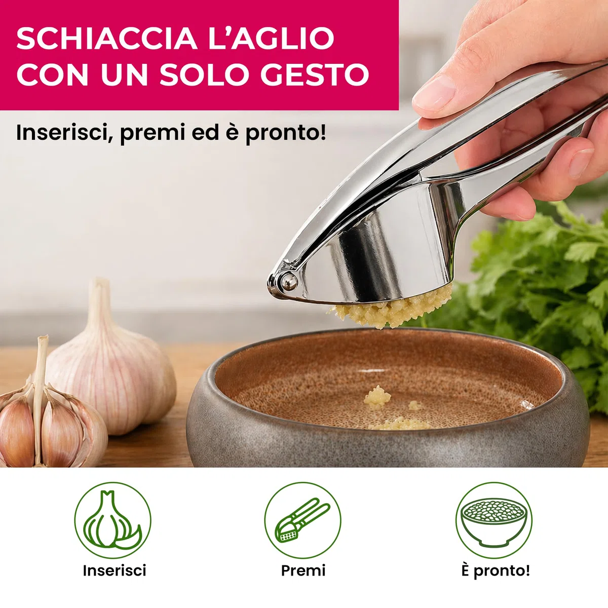 Spremiaglio Professionale - Schiaccia Aglio & Pressa Aglio - Garlic Press - Garlic Crusher - Utensili da Cucina - Schiacciapatate - Accessori Cucina - Tritatutto Manuale - Pelatore