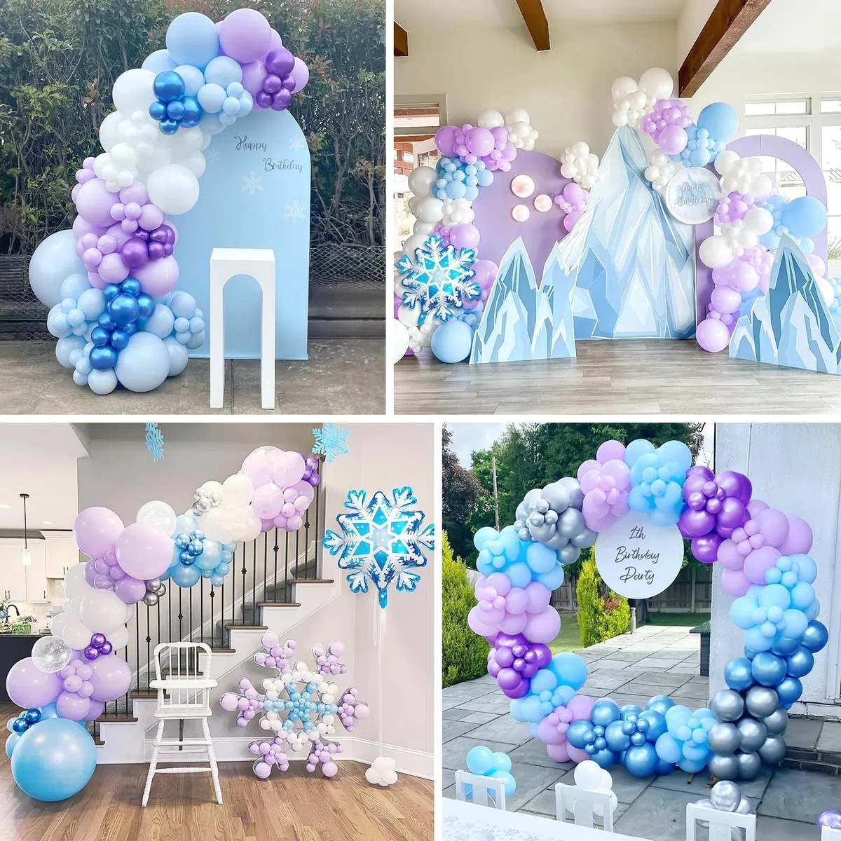 Palloncini Frozen, 120 Pezzi Palloncini Blu Viola Bianco, con Stampa Fiocchi di Neve, realizzati in lattice, per Compleanno Feste Principessa Frozen Baby Shower Anniversario Natale Decorazione