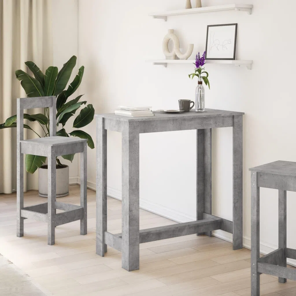 VidaXL Tavolo da bar grigio cemento - legno ingegnerizzato - casa/ufficio/soggiorno - 102 x 50 x 103,5 cm - 90 kg