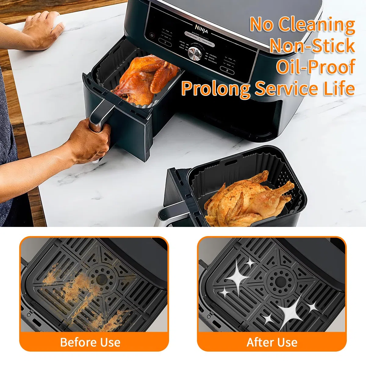 2Pezzi Accessori Friggitrice ad Aria per Ninja Double Stack XL Friggitrice Verticale 9.5L SL400EU, Foodi Max Dual Zone AF400EU, AF300EU 7.5L, Silicone Teglia per Friggitrice ad Aria