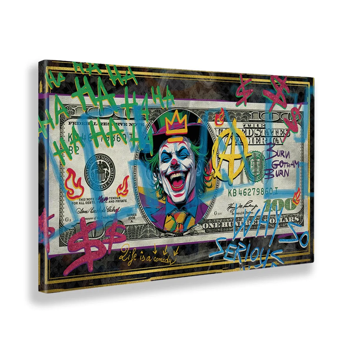 Giallobus - Quadro - 05 - Joker Dollar - Tela Canvas Telaio Standard - 140x80 - Pronto da Appendere - Quadri Moderni per la casa