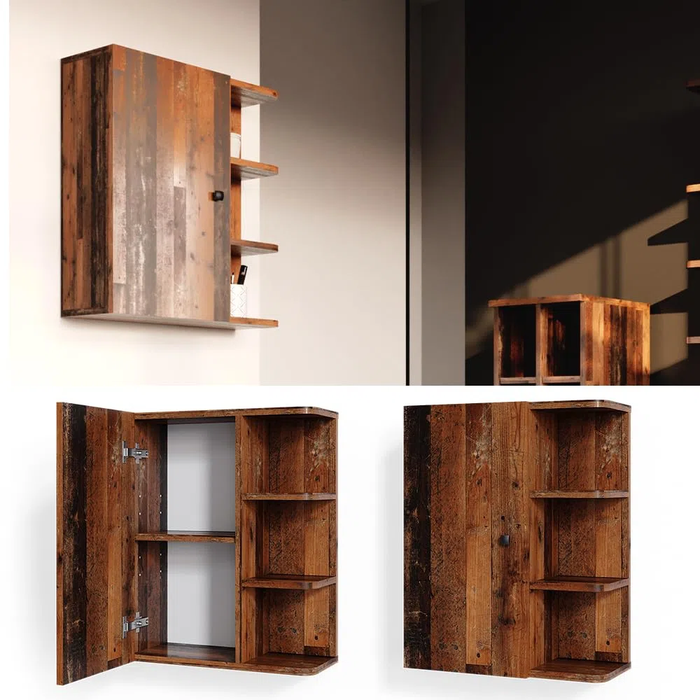 Vicco Mobile bagno Fynn, Rovere rustico, 47.2 x 59.2 cm, per montaggio a parete con ripiani aperti