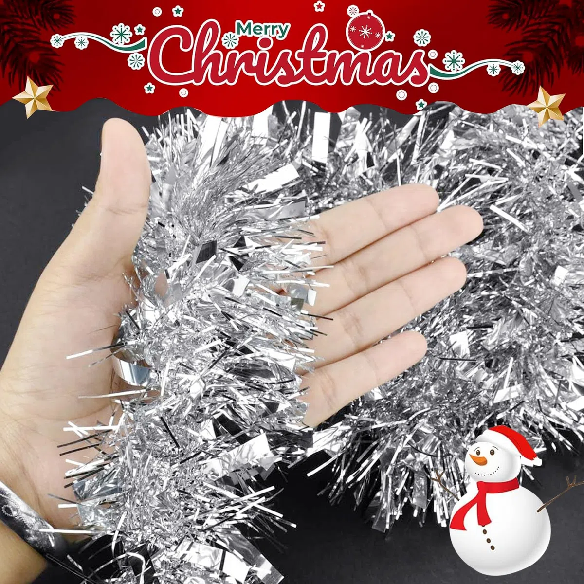 6 Pcs Ghirlanda Natalizia Argento, 12m Tinsel per Albero di Natale, Festoni Decorazioni per Interni ed Esterni