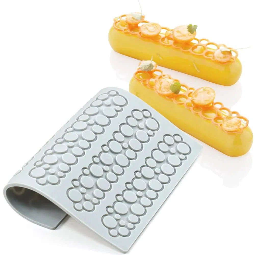 Tappetino in pizzo fondente in silicone, stampo per impressione artigianale di zucchero, decorazione per cucina molecolare di torte commestibili, 5 fori lunga Bolla