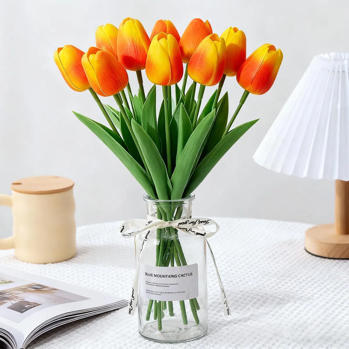 10 Tulipani Artificiali Arancioni - Mazzo di Calore, Energia e Gioia, Decorazione Floreale per Tavolo, Ufficio, Matrimonio, Festa & Finestre dell'Hotel