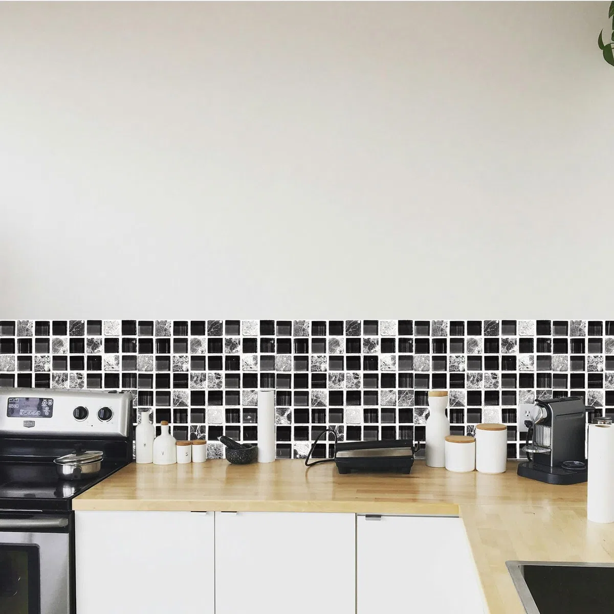 Adesivi per Piastrelle 20x20cm,ESYFOR 24PCS Adesivi da Parete Impermeabili Autoadesivi 3D Mosaico PVC Sticker Piastrelle Adesive per Bagno Cucina Parete Fai da Te