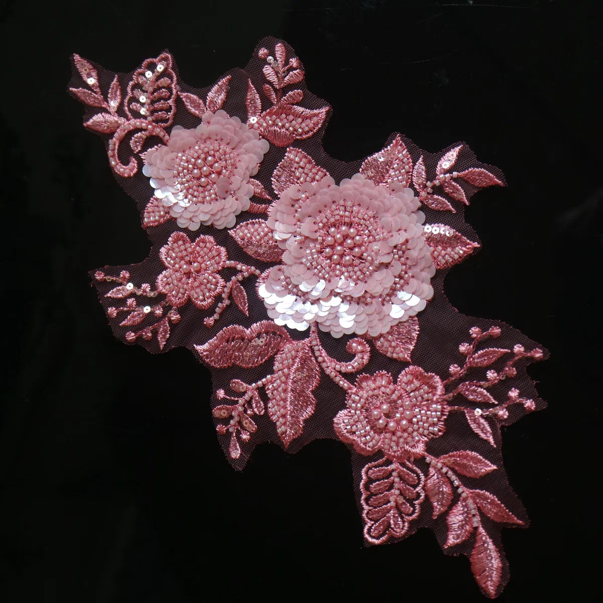 2 pz/paia di toppe ricamate con paillettes e fiori in pizzo per abiti da sposa con strass in pizzo toppe ricamate parches ropa per vestiti (rosa)