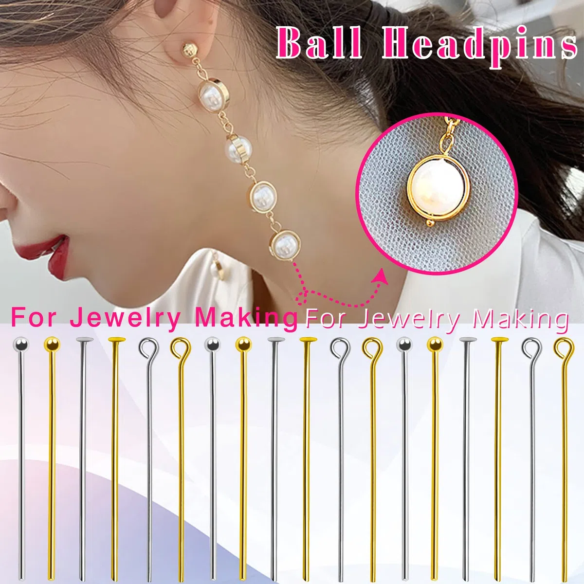 TOAOB 750 Pezzi Chiodini Testa Pins Piatta Occhio Spilli Acciaio Inossidabile Spillo Dritti 20mm a 50mm Pin per Creazione di Gioielli Fai da Te Collane Orecchini Bracciali Oro e Argento