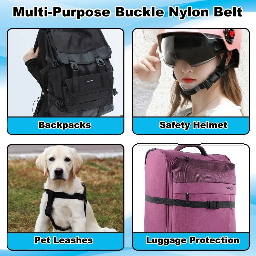 Fettuccia Nylon 10M, 20 Paia Fibbie a Scatto Doppie Fibbie per Guinzaglio, Fibbia Zaino, Nero Fettuccia Zaino, Fibbie in Plastica Regolabili, Cinghie Zaino Fettuccia per Cinturino Fai da Te