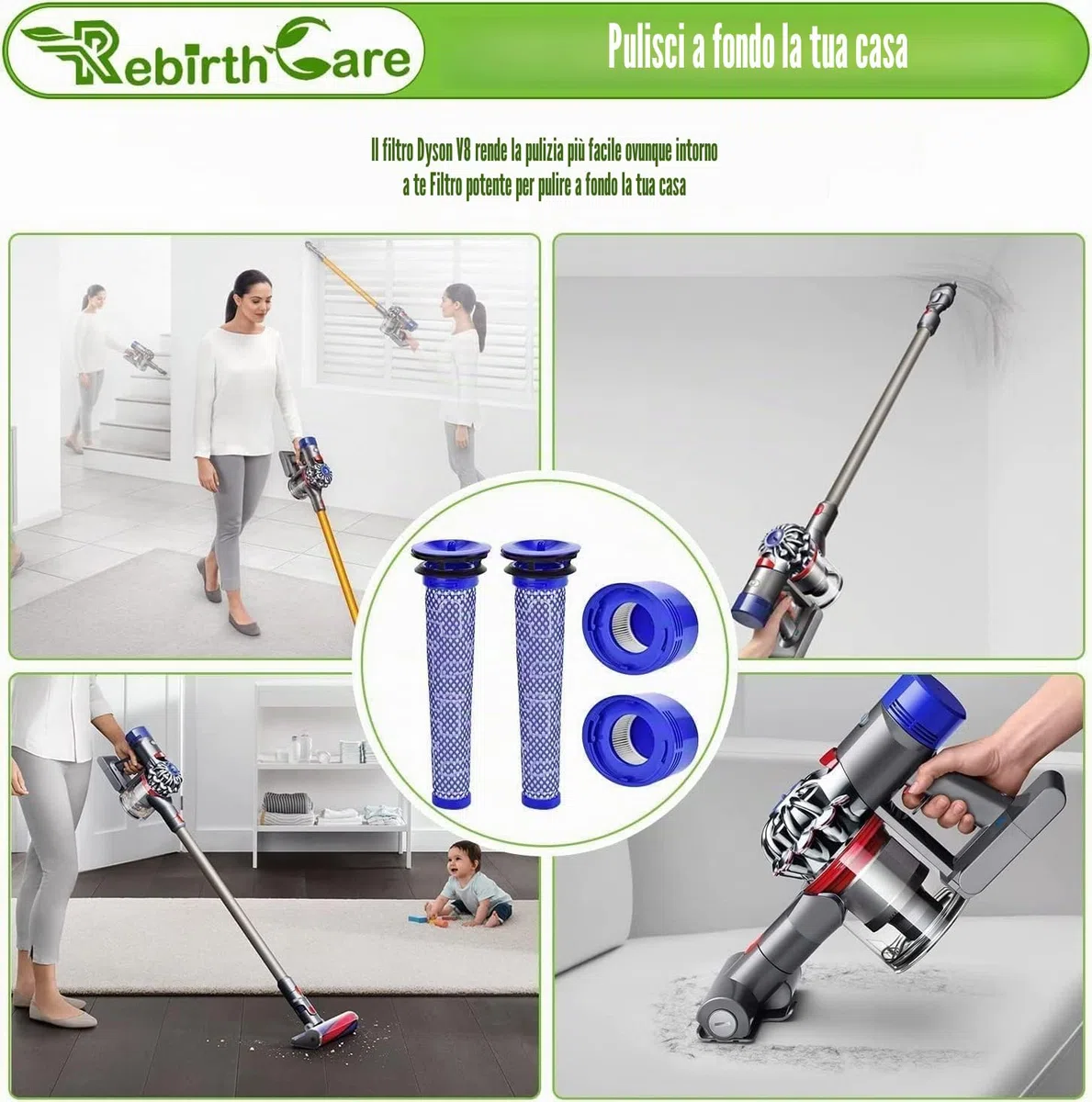 Rebirthcare 2 filtro V7 V8 per Dyson, ricambio per Dyson V7 V8 Absolute Animal Plus Pro Motorhead, set di filtri di ricambio per aspirapolvere No.DY-#965661-01 & 967478-01