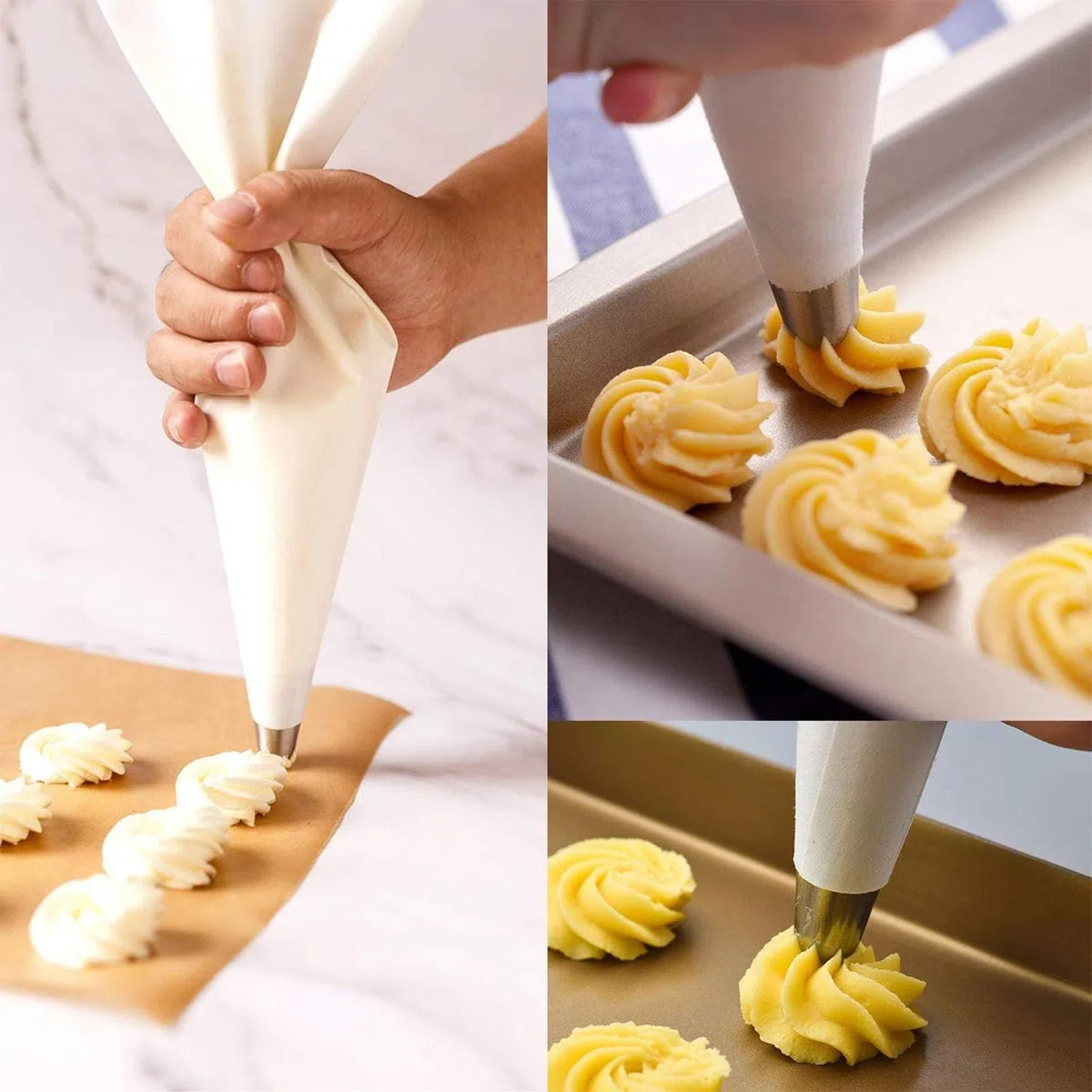 Set Professionale di Sac à Poche Con 6 Beccucci - 5 Beccucci in Acciaio Inox, Riutilizzabili, Grandi per Torte e Biscotti