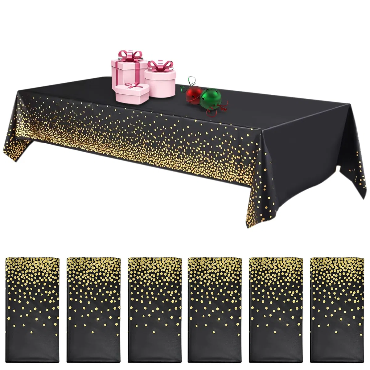 Nizirioo 6 tovaglie usa e getta, impermeabili, rotolo di carta, per feste, a pois, rettangolare, adatta per decorazioni di compleanno, matrimonio, 137 x 274 cm (nero)