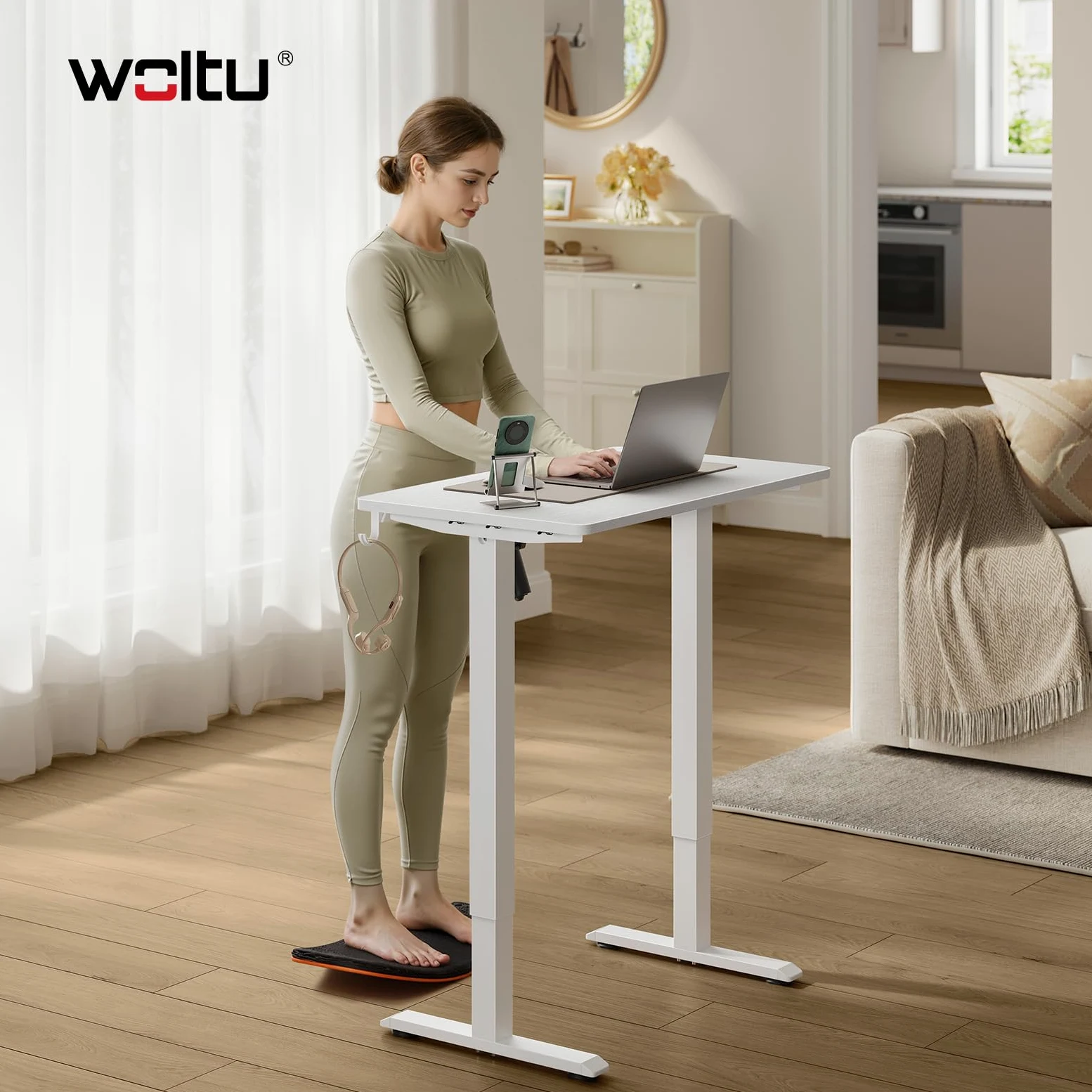 WOLTU Scrivania Elettrica Regolabile in Altezza 72-118 cm, con 3 Memorie e 2 Ganci – Bianco, Silenziosa, Capacità di Carico 80 kg – per Ufficio, Casa, Gaming e Studio, 80x48 cm