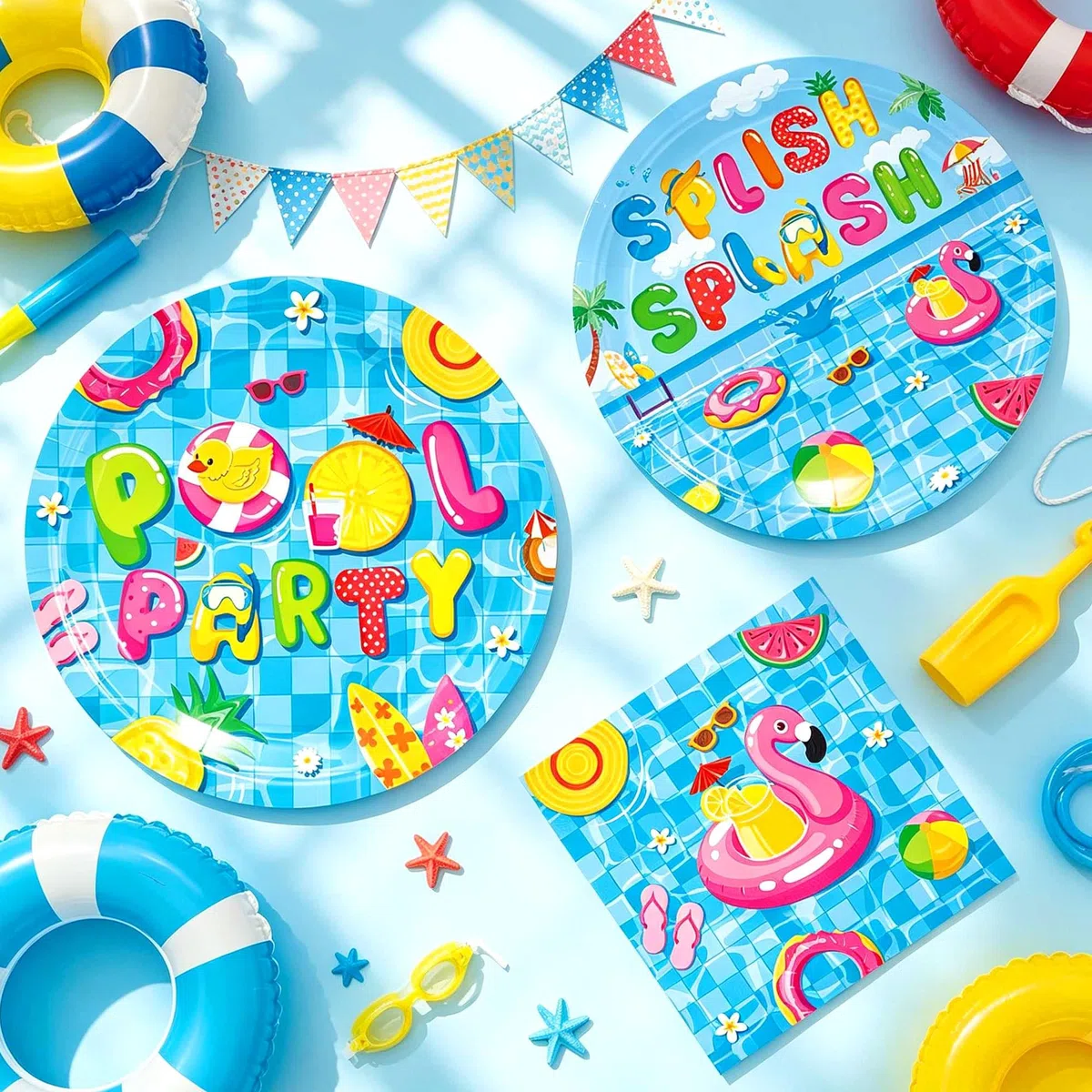 JeVenis teller party estiva piscina decorazione compleanno nuoto invitati dieci