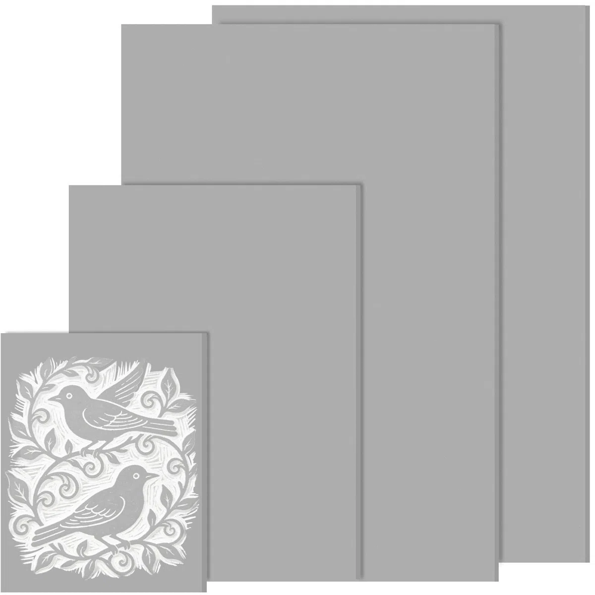 4 Pezzi Linoleum per Incisione, 2A4+1A5+1A6 Pannello in Linoleum, PVC Piastra in Gomma Morbida, Blocchi di Intaglio per Incisione, Artigianato Fai da Te e Sigilli (Grigio)
