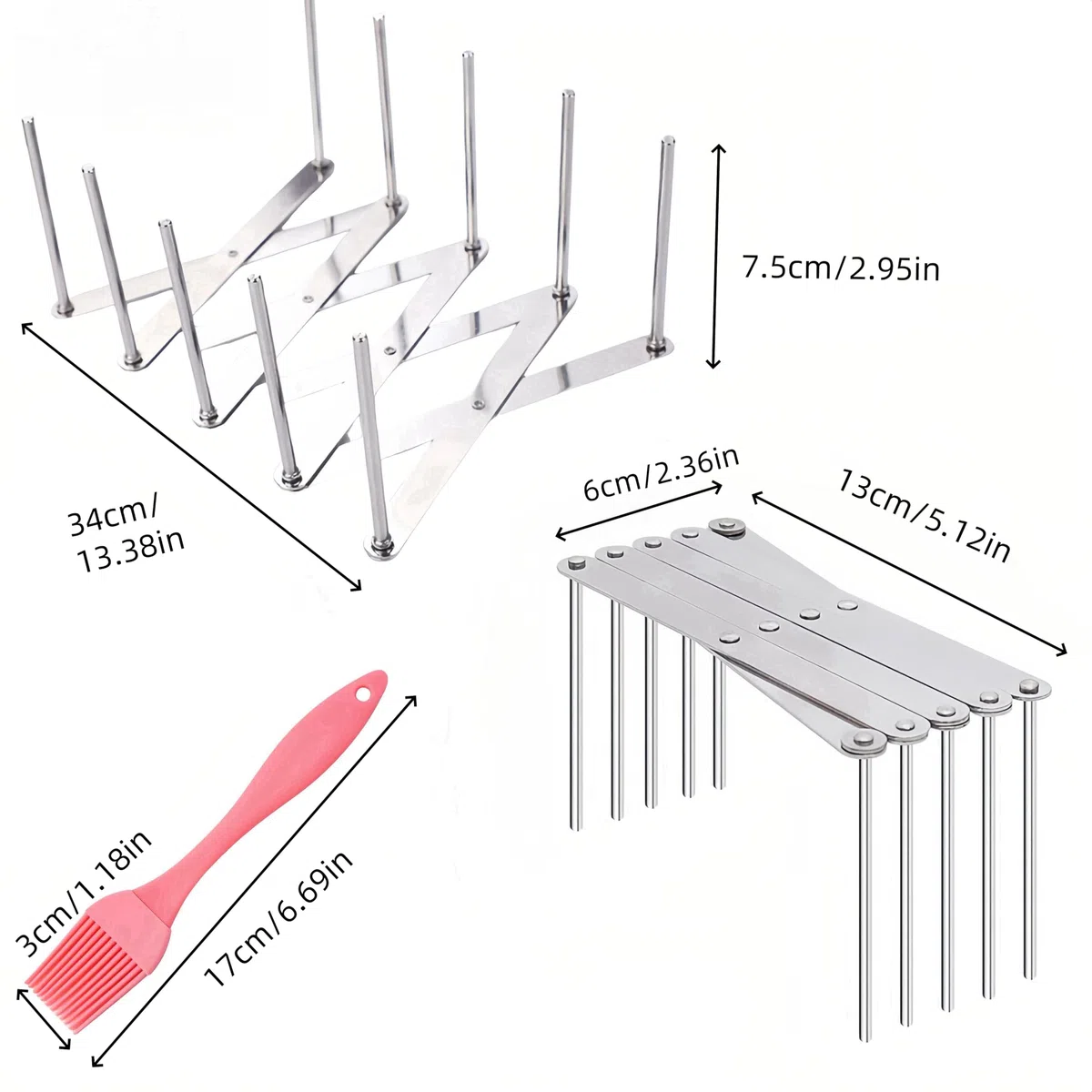 Porta BBQ in Acciaio Inox, 2 Pezzi Regolabile Retrattile Rack per Costine, Porta Coperchio, Ripiano per Barbecue per La Preparazione di Costolette O Arrosto con 2 spazzole in silicone