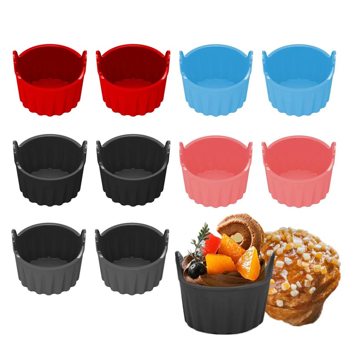 RoseFlower Pirottini per Friggitrice ad Aria, 10 Confezioni di Stampi Muffin per Friggitrice ad Aria, Pirottini Silicone per Cupcake, Budini, uova Fritte, Panini, Stampi per Muffin