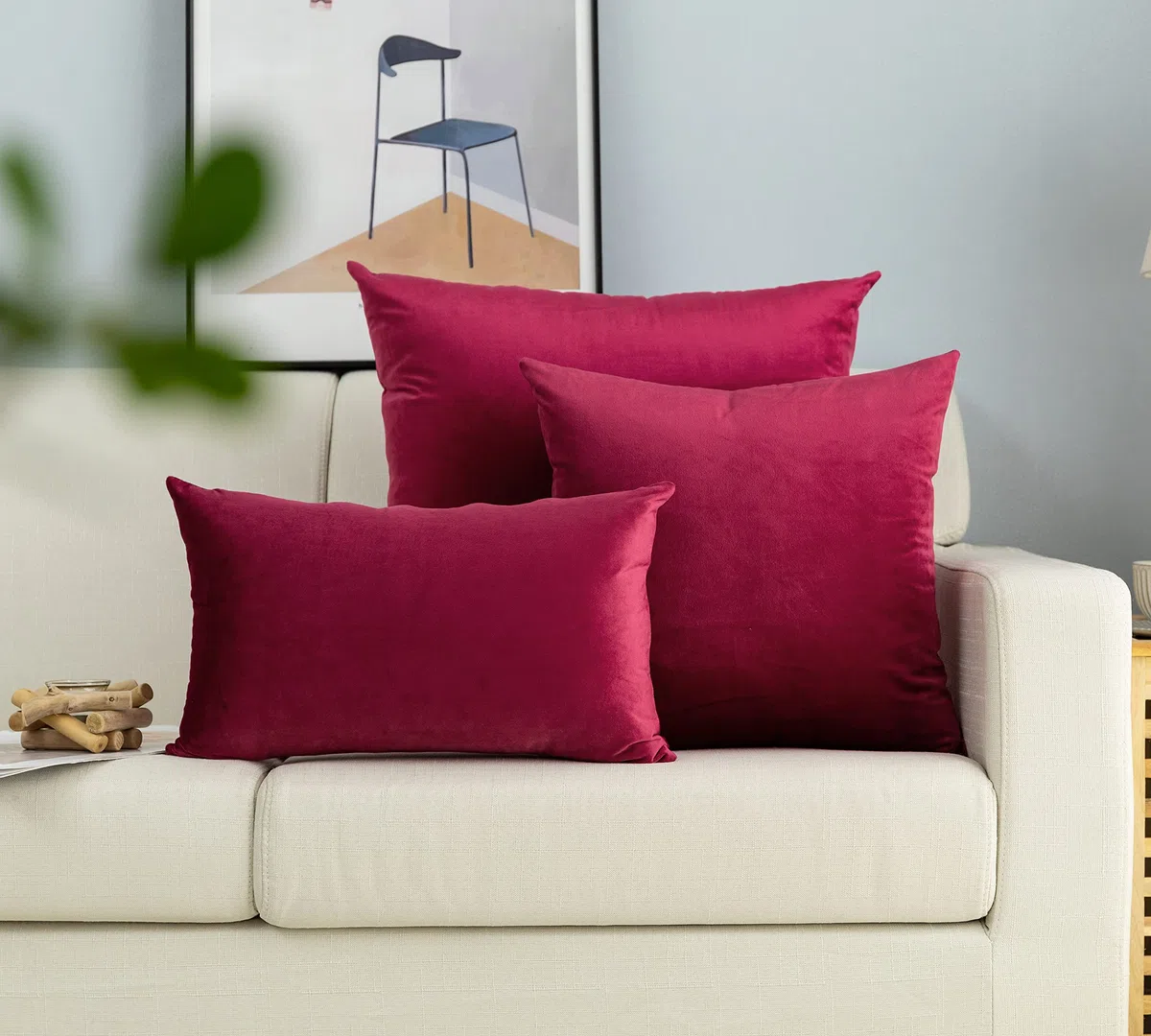 GIRASOLE HOME Coppia Federe Cuscini in Velluto Per Divano e Letto Antiacaro e Ipoallergenico Copricuscini Arredamento Casa con Zip Invisibile 2 pezzi (45x45cm, Bordeaux)