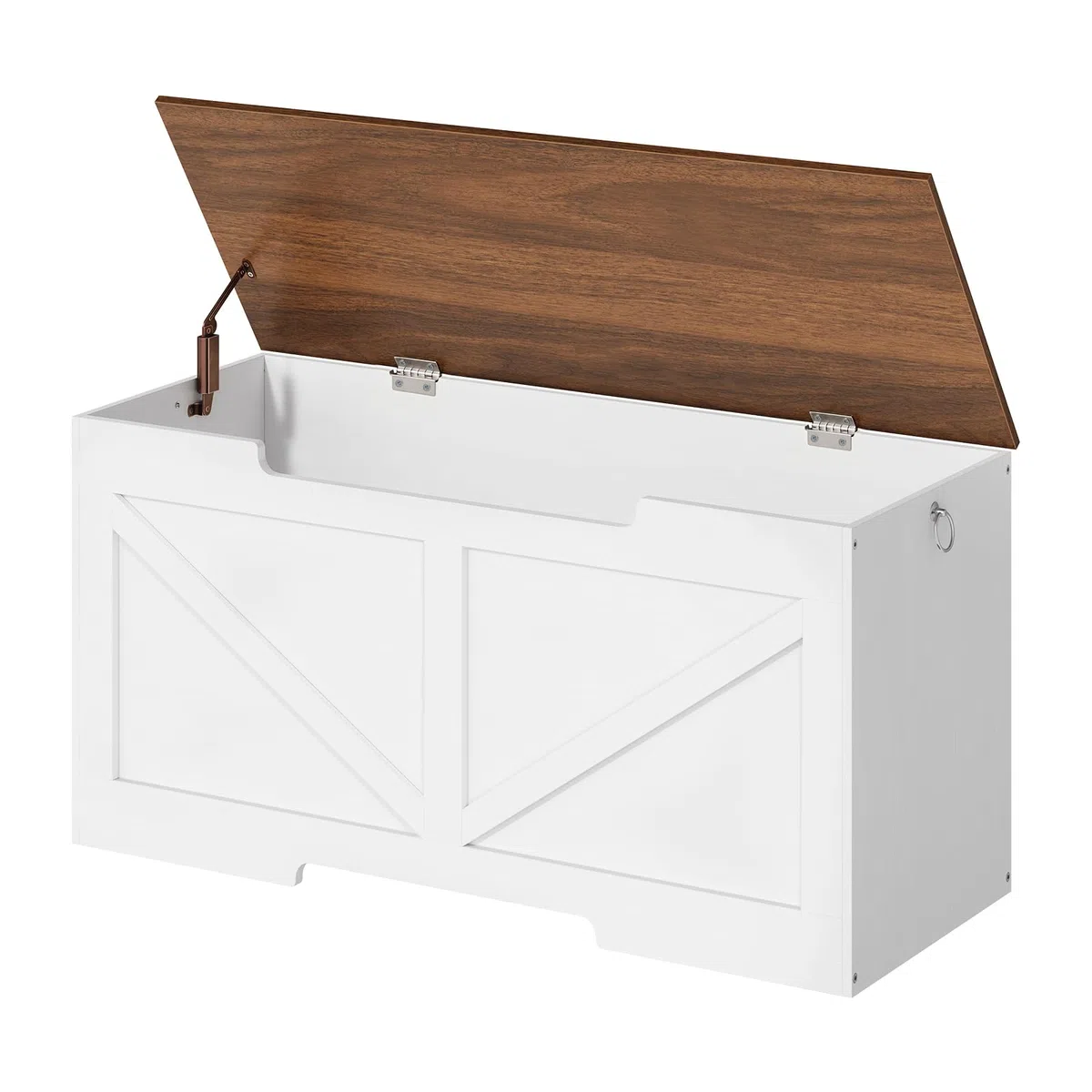 HOOBRO Cassapanca, Panca Contenitore per Bambini, con Cerniere di Sicurezza, Grande Piano, Manico Incorporato, Poggiapiedi, Baule per Giocattoli, Sgabello, 100 cm, Bianco e Noce EWH771CW01G1