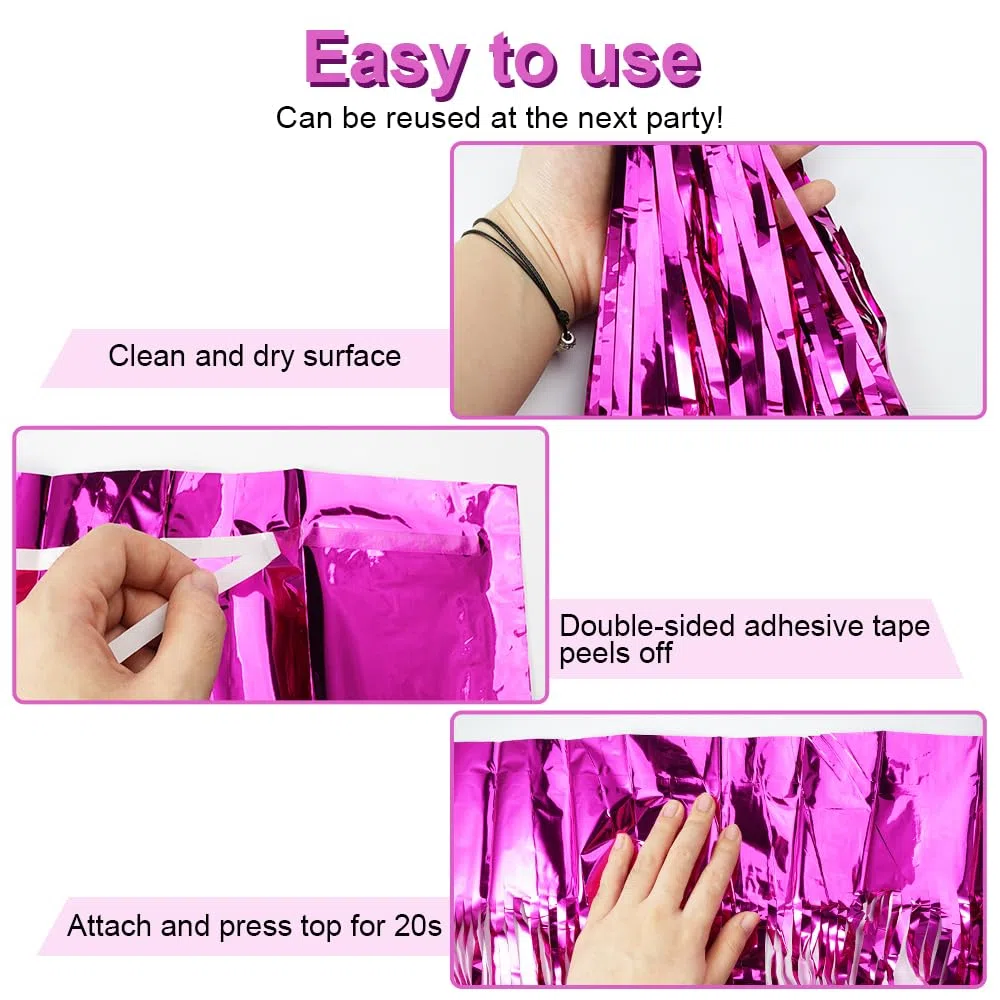 6 Pezzi Rosa Tende Metalliche Feste, 1M x 2M Tenda Compleanno In Plastica, Tenda Per Compleanno Decorazione per La Decorazione Dello Sfondo, La Decorazione Della Festa, Decorazione Del Compleanno
