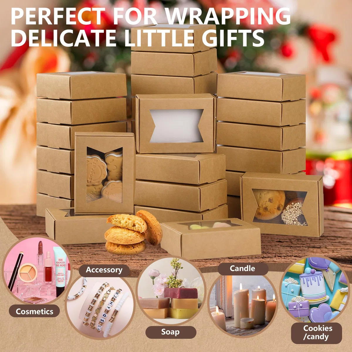 40pz Scatola Regalo Kraft,GeeRic 9.7*7*3CM Scatoline Regalo con Finestra Trasparente Vintage Imballaggio DIY Candele Sapone Biscotti Caramelle Gioielli Scatola Quadrate a Nozze Festa,Compleanno,Natale