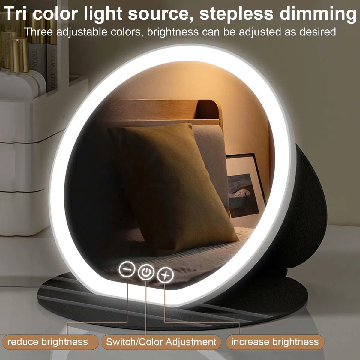 Specchio Trucco con Luci a 3 Colori, Specchio Trucco Pieghevole Portatile, Specchi Ricaricabile con Luce, Specchi da scrivania per Viaggio, 3 Modalità di Luci Luminosità Regolabile (Rosa)