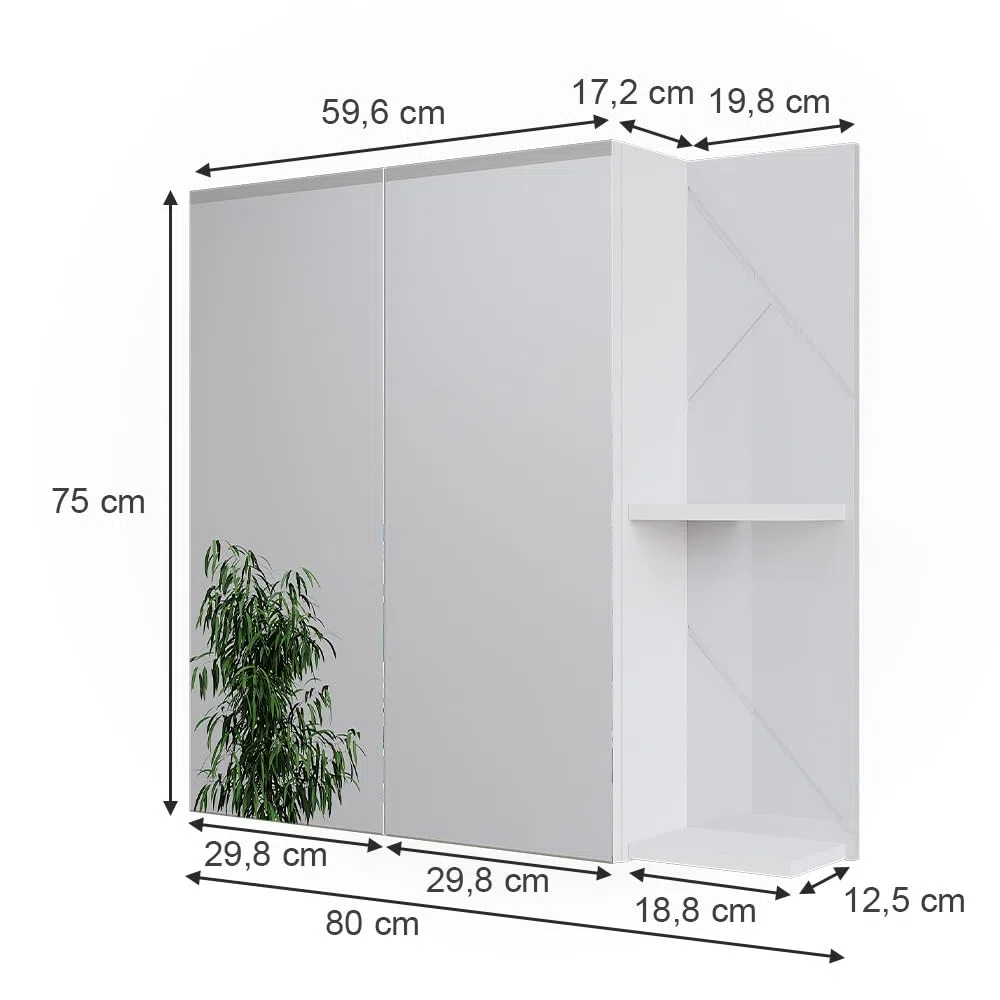 Vicco Mobile a specchio per il bagno Irma, Bianco/bianco lucido, 80 x 75 cm, per montaggio a parete con ripiani aperti e specchio