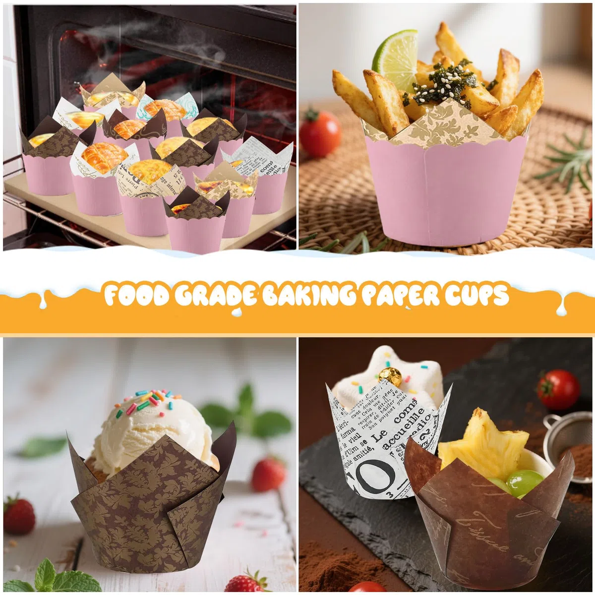 Pirottini per Muffin Carta, Pirottini Muffin tulipano, Cupcake 300 Pezzi, Cupcake Liners per Cottura, Dolci, Feste, Natale e Compleanni, Dimensioni Standard (Tulipani-D)