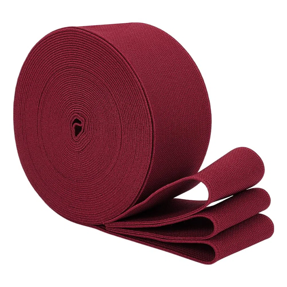 BENECREAT Elastico da Cucito da 8 m, Cordino Elastico Piatto Largo 5cm, Cinghie Elastiche Intrecciate per Cinture, Pantaloni, Vestiti, Fai da Te (Rosso Scuro)