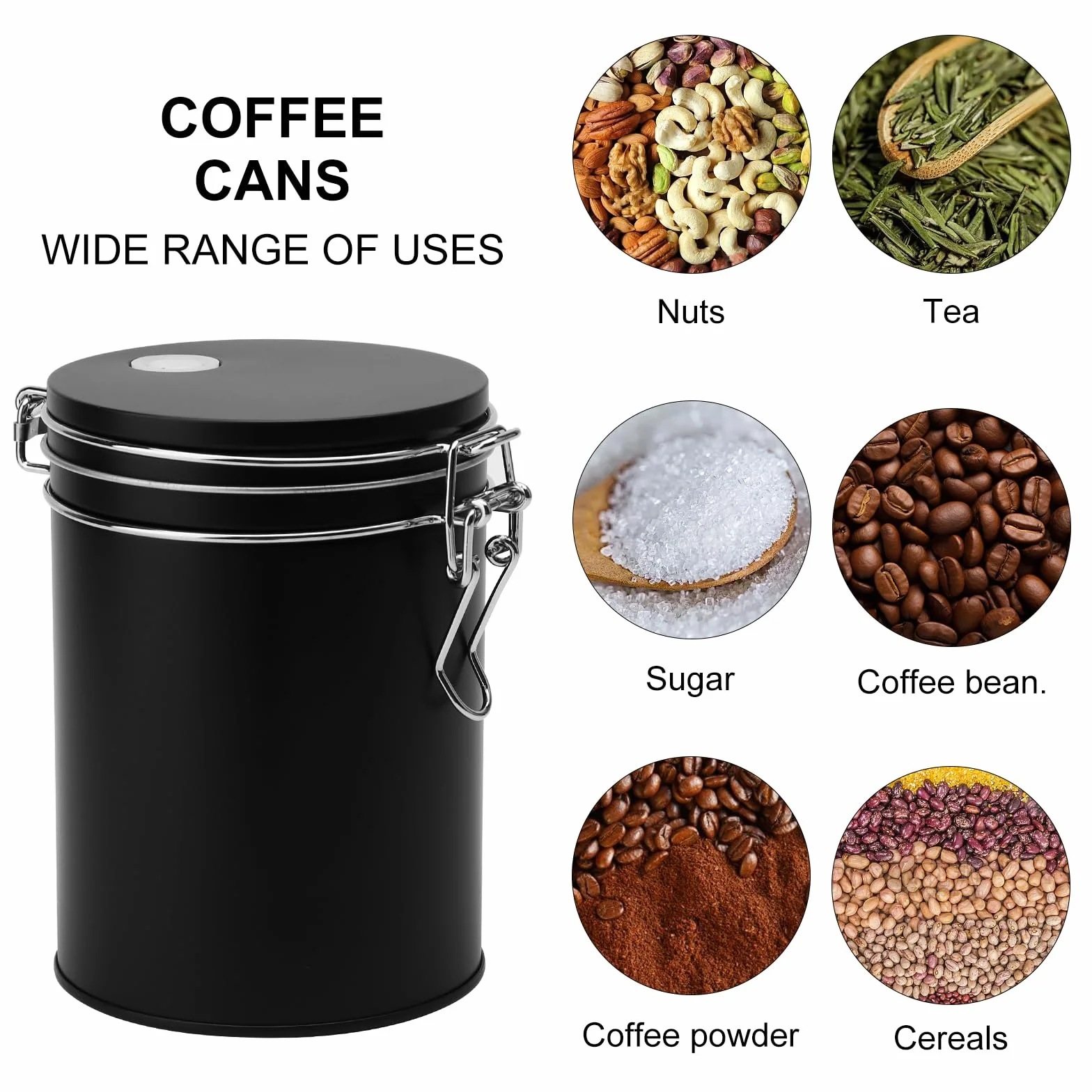 Barattolo per caffè in acciaio inox ermetico con valvola, contenitore per caffè vuoto nero per mantenere la freschezza, protezione dell'aroma con coperchio per chicchi di caffè, polvere, tè, noci