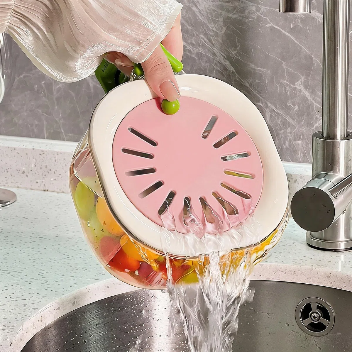 Cesto Lavaggio Verdure - 2 in 1 Multifunzionale con Manico Pieghievole e Coperchio per la Casa,Lavaggio Frutta E Verdura,Per Casa Picnic Insalata Frutti Di Bosco Preparazione Cottura