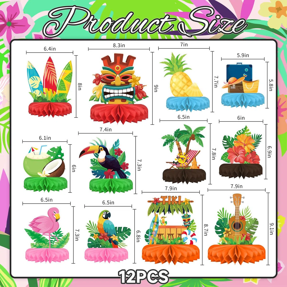 Set Decorativo per Festa Luau Hawaiana: Tema Aloha con Centrotavola A Nido D’Ape A Luau, Perfetto per Tiki E Celebrazioni Hawaii